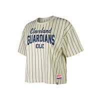 Women's New Era  Cream Cleveland Guardians City Connect Multiplier Pinstripe Cropped T-Shirt