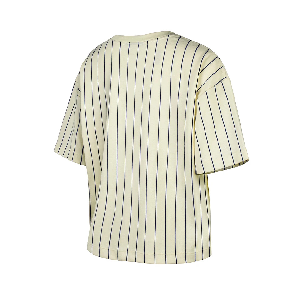 Women's New Era  Cream Cleveland Guardians City Connect Multiplier Pinstripe Cropped T-Shirt