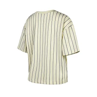 Women's New Era  Cream Cleveland Guardians City Connect Multiplier Pinstripe Cropped T-Shirt