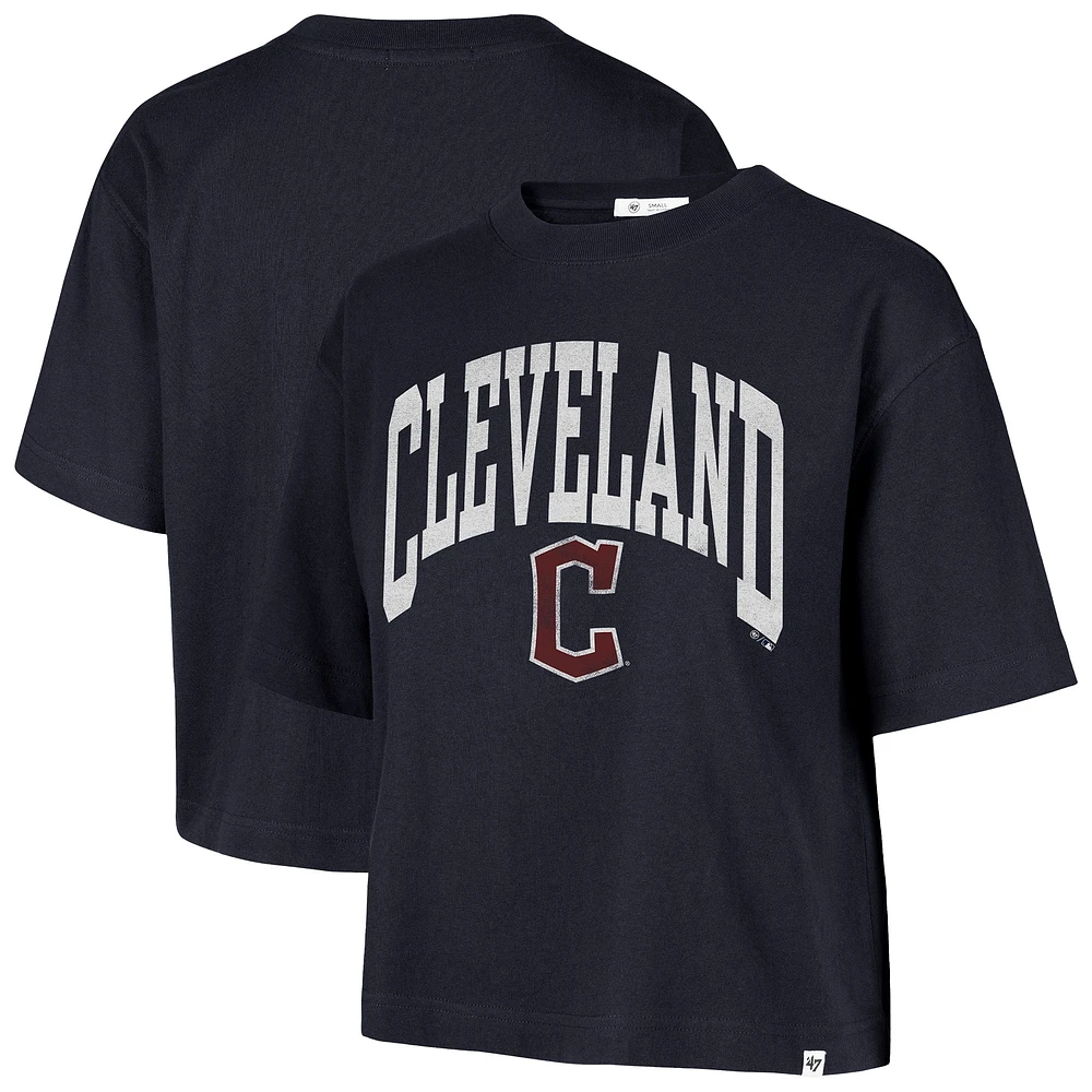Women's '47  Navy Cleveland Guardians City Connect Shale Drop Shoulder Cropped T-Shirt