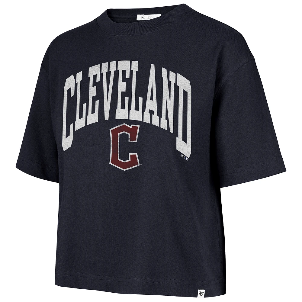 Women's '47  Navy Cleveland Guardians City Connect Shale Drop Shoulder Cropped T-Shirt