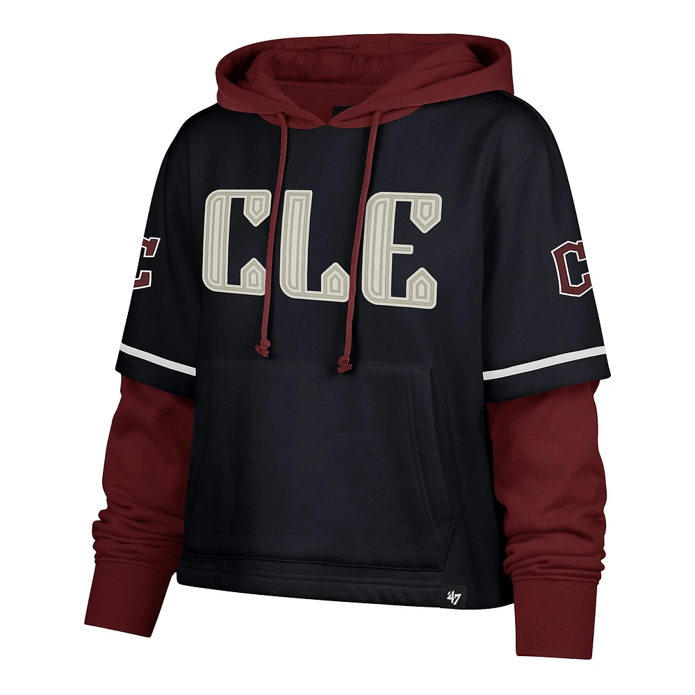 Women's '47  Navy Cleveland Guardians City Connect Shortstop Cropped Pullover Hoodie