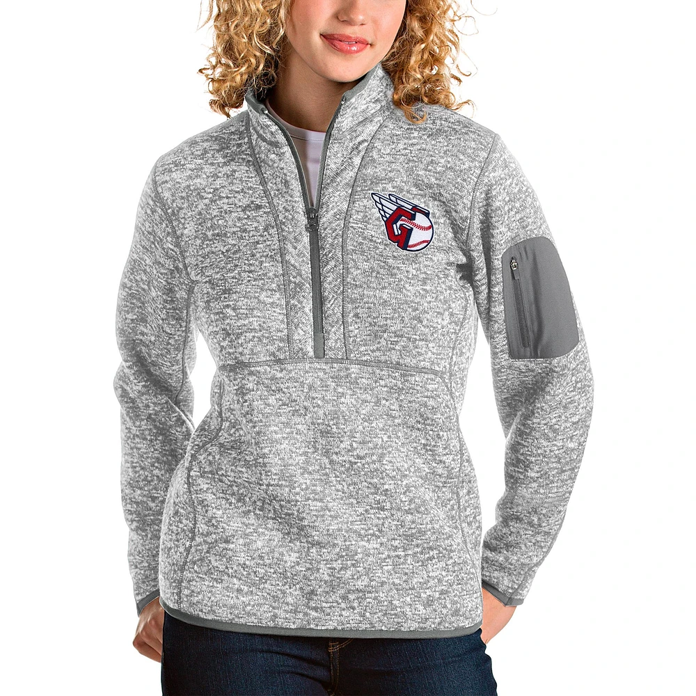 Women's Antigua Heather Gray Cleveland Guardians Fortune Quarter-Zip Jacket