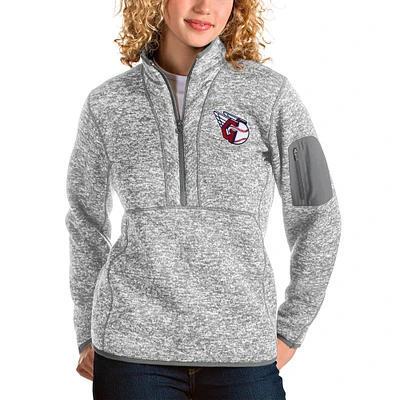 Women's Antigua Heather Gray Cleveland Guardians Fortune Quarter-Zip Jacket