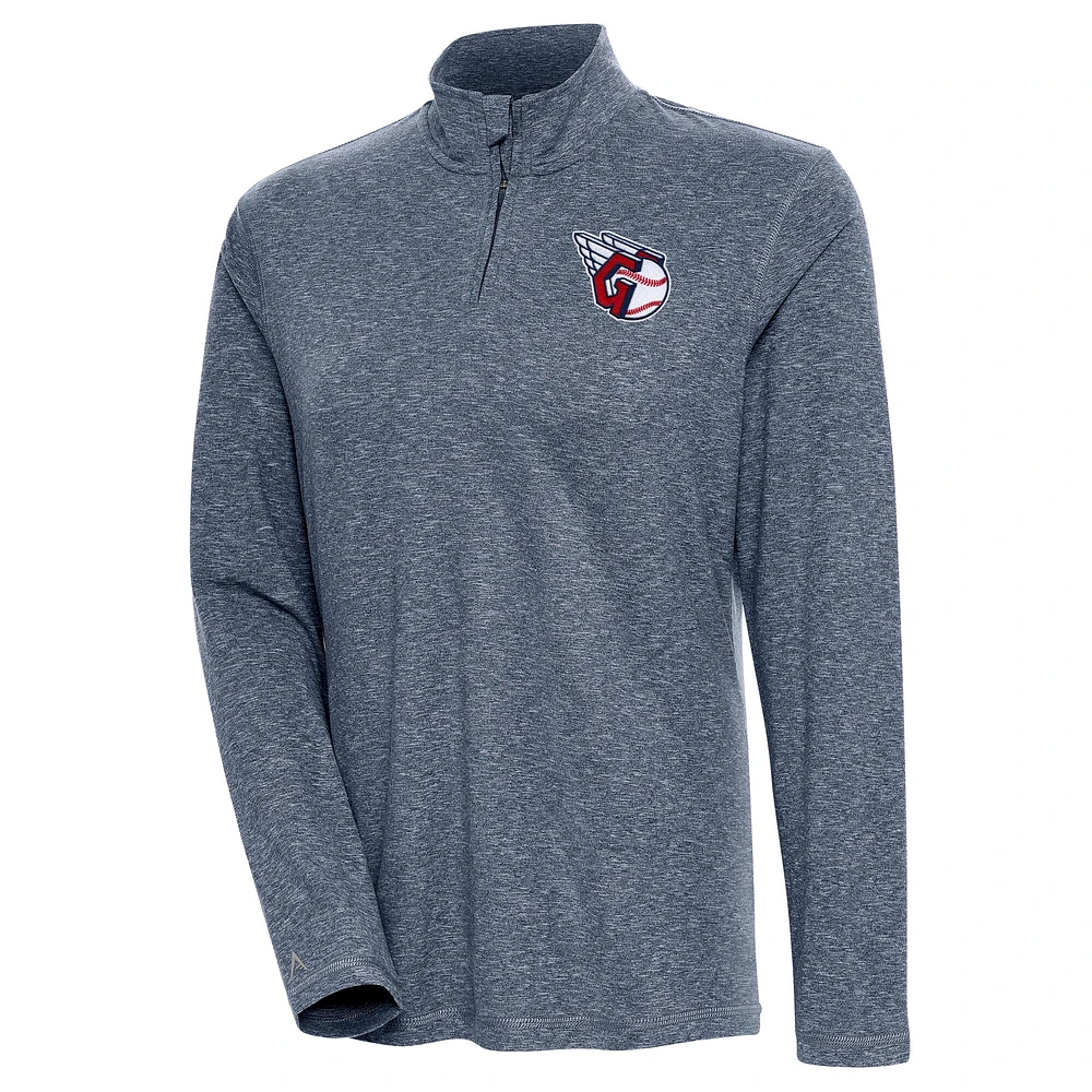 Women's Antigua Heather Navy Cleveland Guardians Confront Quarter-Zip Pullover Top