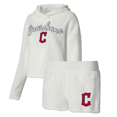 Ensemble de nuit Concepts Sport Cream Cleveland Guardians pour femmes, haut à capuche et short moelleux