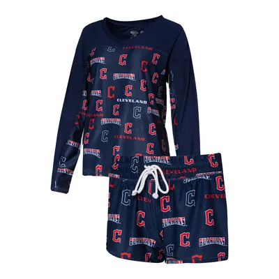 Cleveland Guardians Concepts Sport Women's Breakthrough Long Sleeve V-Neck T-Shirt & Shorts Sleep Set - Navy