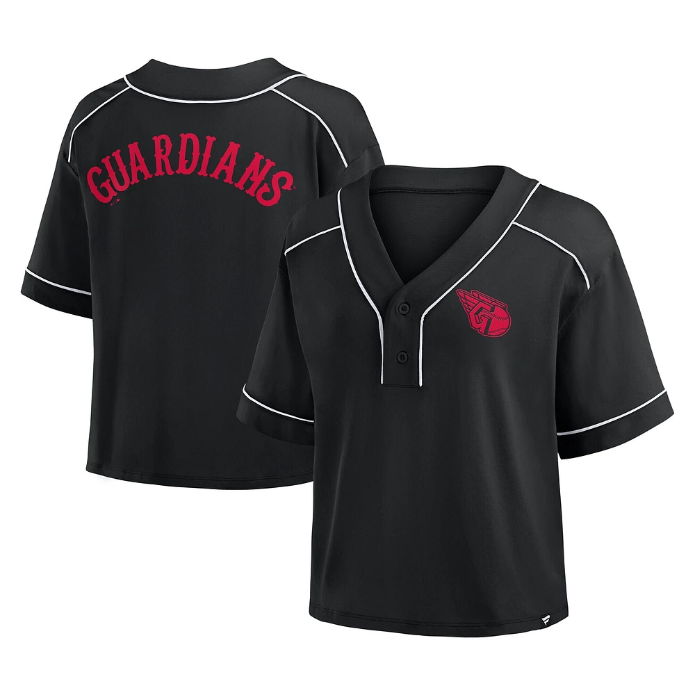 T-shirt court à col en V surdimensionné pour femme Fanatics Black Cleveland Guardians Champ Game