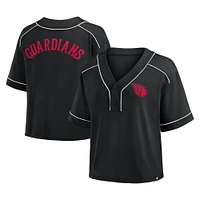 T-shirt court à col en V surdimensionné pour femme Fanatics Black Cleveland Guardians Champ Game