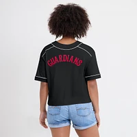 T-shirt court à col en V surdimensionné pour femme Fanatics Black Cleveland Guardians Champ Game