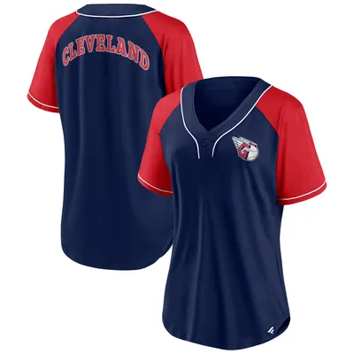 Cleveland Guardians Fanatics Branded Women's Ultimate Style Raglan V-Neck T-Shirt - Navy