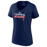 T-shirt à encolure en V pour femme de marque Fanatics bleu marine Cleveland Guardians 2022 AL Central Division