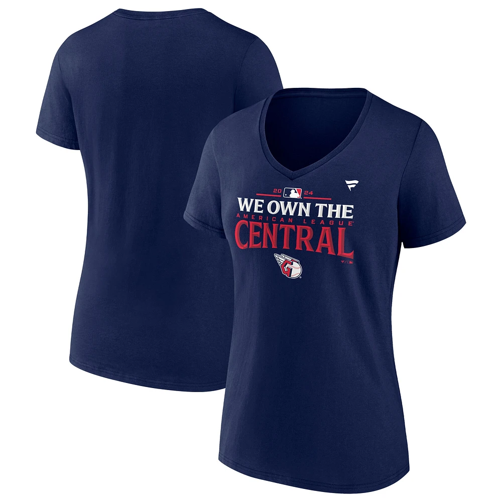 Women's Fanatics  Navy Cleveland Guardians 2024 AL Central Division Champions Locker Room V-Neck T-Shirt