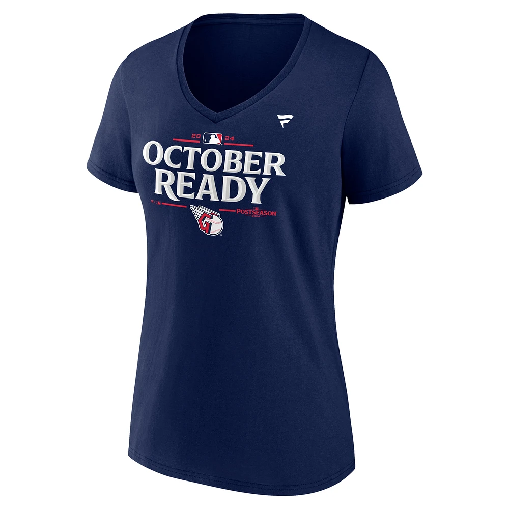 T-shirt à col en V pour femme Fanatics Navy Cleveland Guardians 2024 MLB Postseason Locker Room