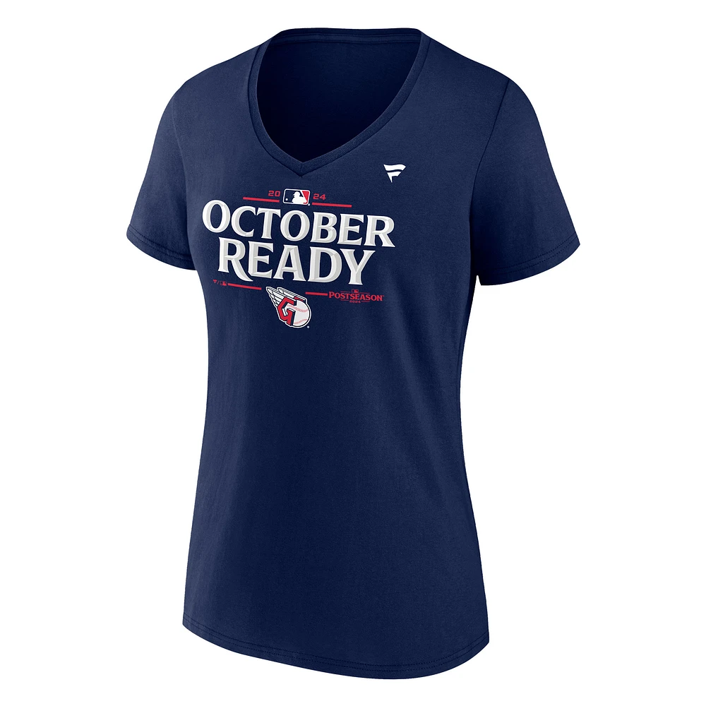 T-shirt à col en V pour vestiaire Fanatics Navy Cleveland Guardians 2024 MLB Postseason Grande taille femme