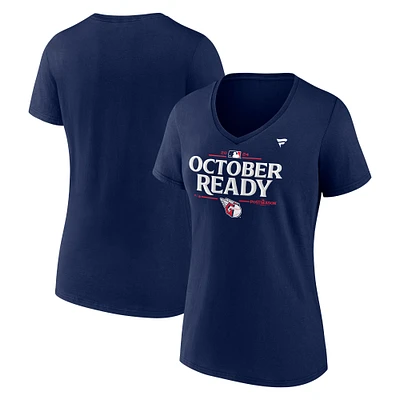 T-shirt à col en V pour vestiaire Fanatics Navy Cleveland Guardians 2024 MLB Postseason Grande taille femme