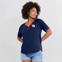 Women's Fanatics Navy Cleveland Guardians League Diva Star Raglan V-Neck T-Shirt