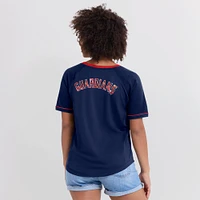 Women's Fanatics Navy Cleveland Guardians League Diva Star Raglan V-Neck T-Shirt