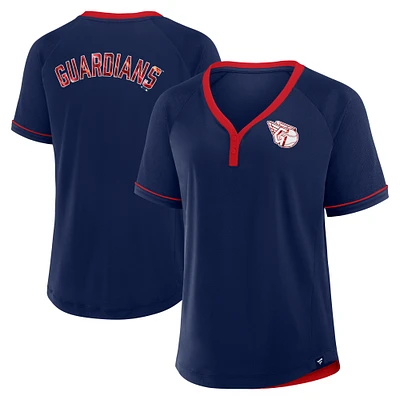 Women's Fanatics Navy Cleveland Guardians League Diva Star Raglan V-Neck T-Shirt