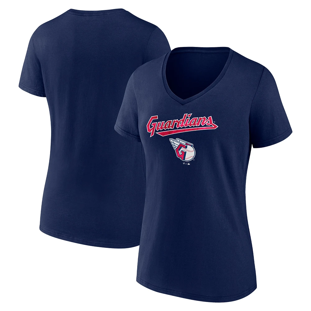 T-shirt à col en V Shine Bright pour femme Fanatics Navy Cleveland Guardians