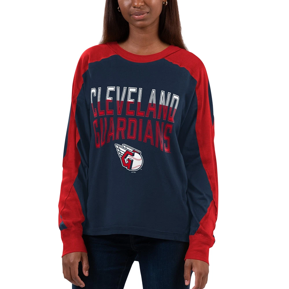 T-shirt à manches longues Smash Raglan des Cleveland Guardians G-III 4Her par Carl Banks pour femmes, bleu marine/rouge