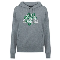 Women's Levelwear  Gray Cleveland Guardians St. Patrick's Day Adorn Shamrock Pullover Hoodie