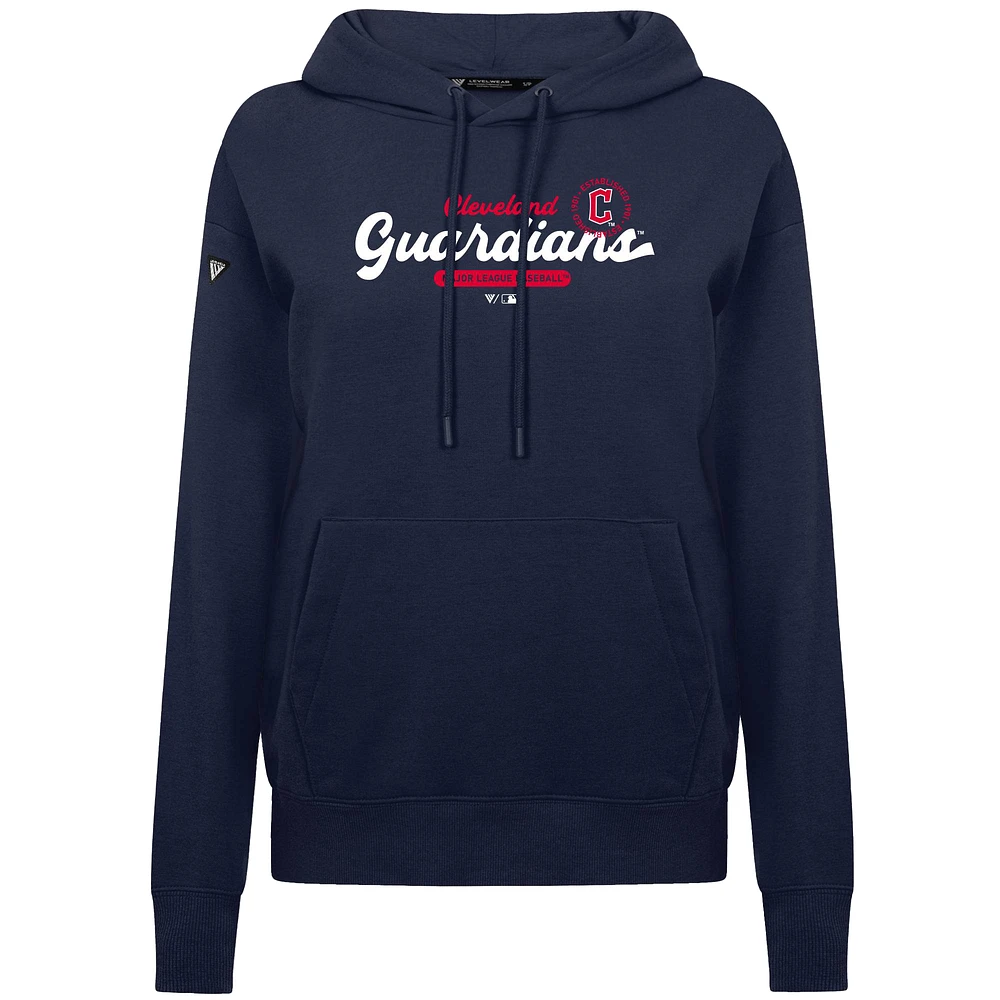 Women's Levelwear Navy Cleveland Guardians Accolade Adorn Monument Pullover Hoodie