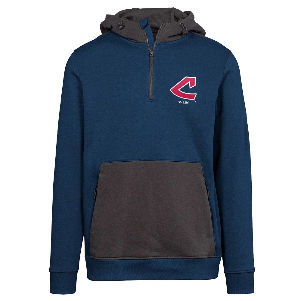 Women's Levelwear Navy Cleveland Guardians Cooperstown Collection Chicane Core Logo Quarter-Zip Pullover Hoodie