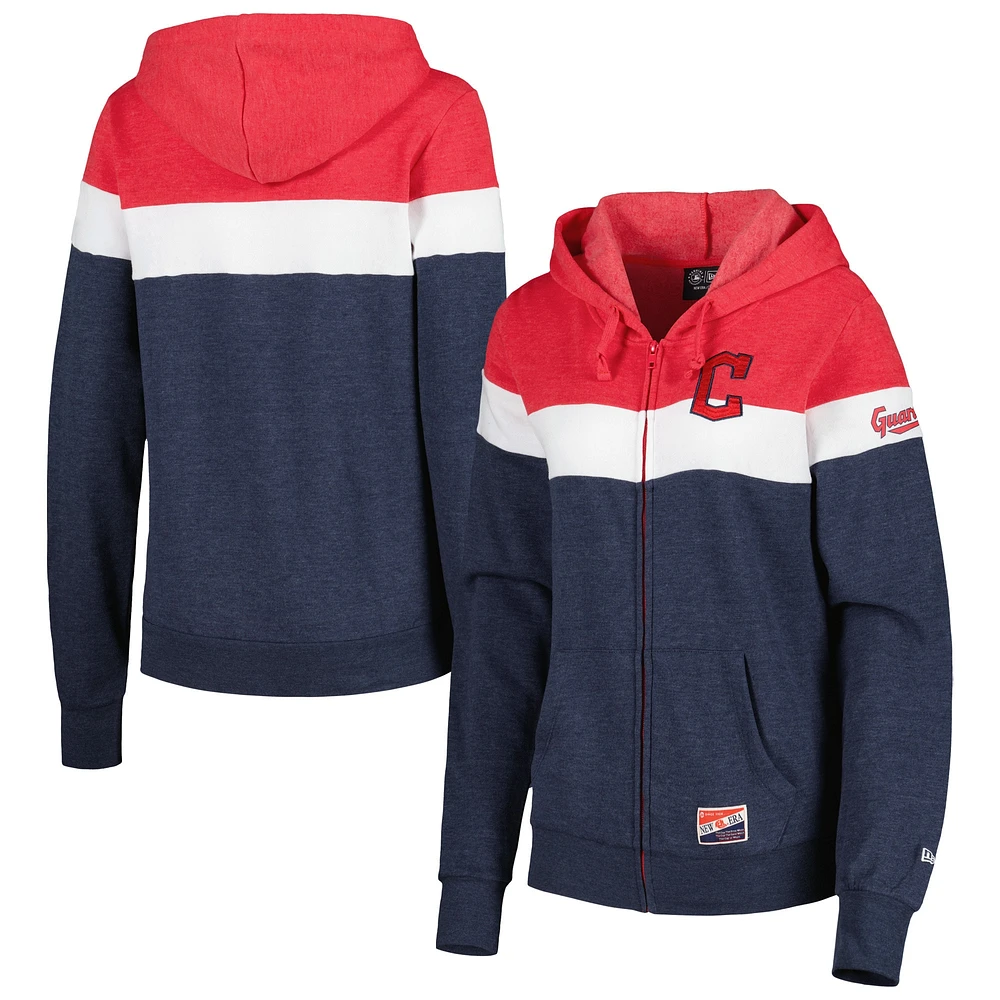 Women's New Era Heather Navy Cleveland Guardians Colorblock Full-Zip Hoodie Jacket