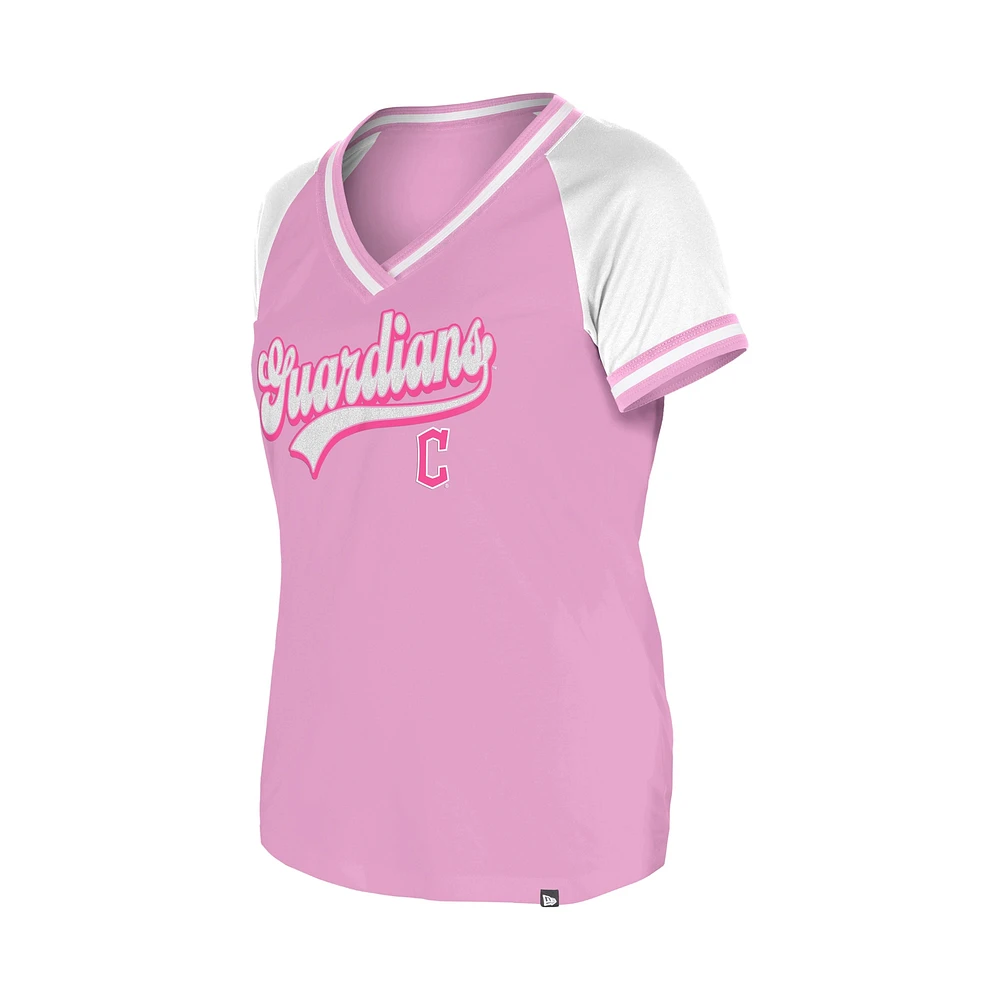 Women's New Era Light Pink Cleveland Guardians Gameday V-Neck T-Shirt