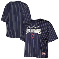T-shirt court à rayures multiples bleu marine Cleveland Guardians Cooperstown Collection pour femme New Era