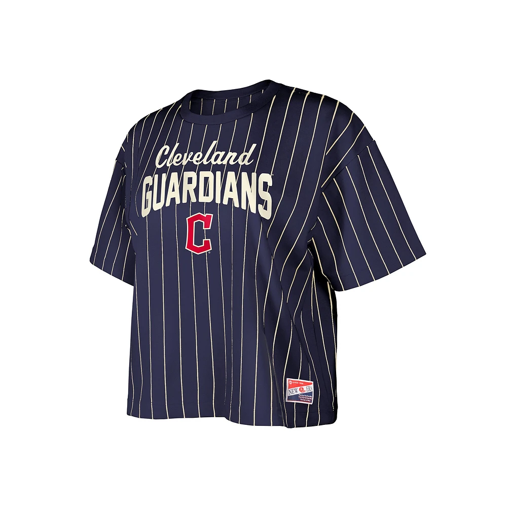 T-shirt court à rayures multiples bleu marine Cleveland Guardians Cooperstown Collection pour femme New Era