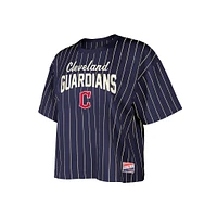 T-shirt court à rayures multiples bleu marine Cleveland Guardians Cooperstown Collection pour femme New Era