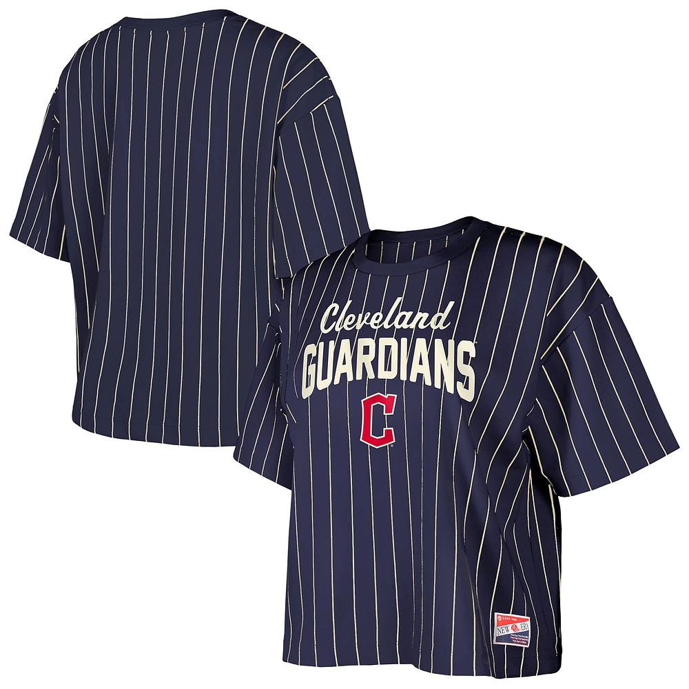 T-shirt court à rayures multiples bleu marine Cleveland Guardians Cooperstown Collection pour femme New Era