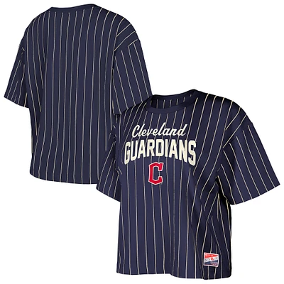 T-shirt court à rayures multiples bleu marine Cleveland Guardians Cooperstown Collection pour femme New Era