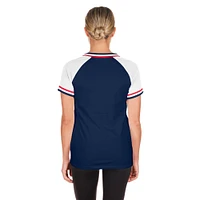 T-shirt à col en V raglan Gameday Cleveland Guardians bleu marine New Era pour femme