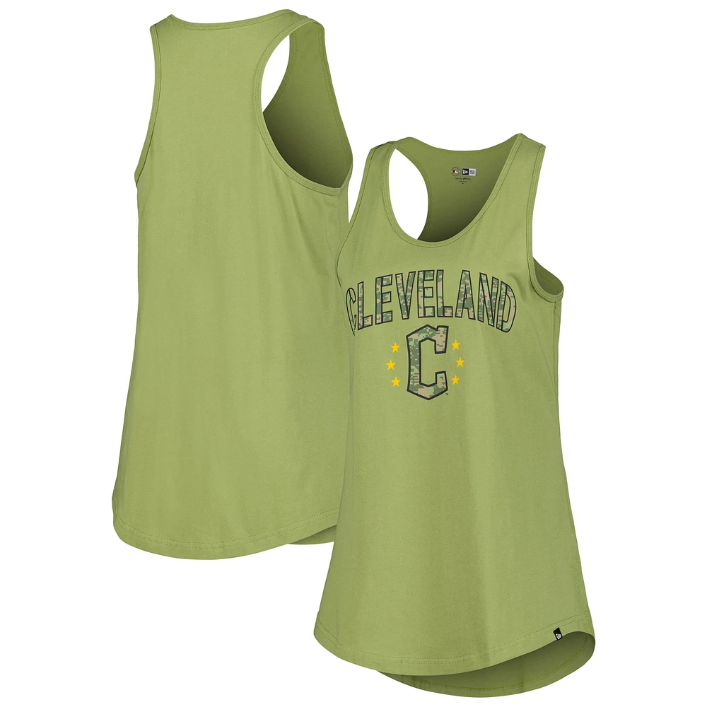 Women's New Era Olive Cleveland Guardians Armed Forces Day Tank Top