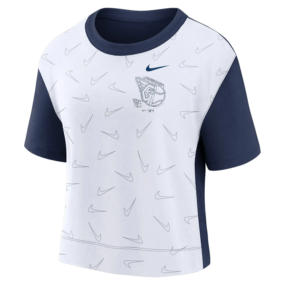 Women's Nike Navy/White Cleveland Guardians Line Up High Hip Fashion T-Shirt