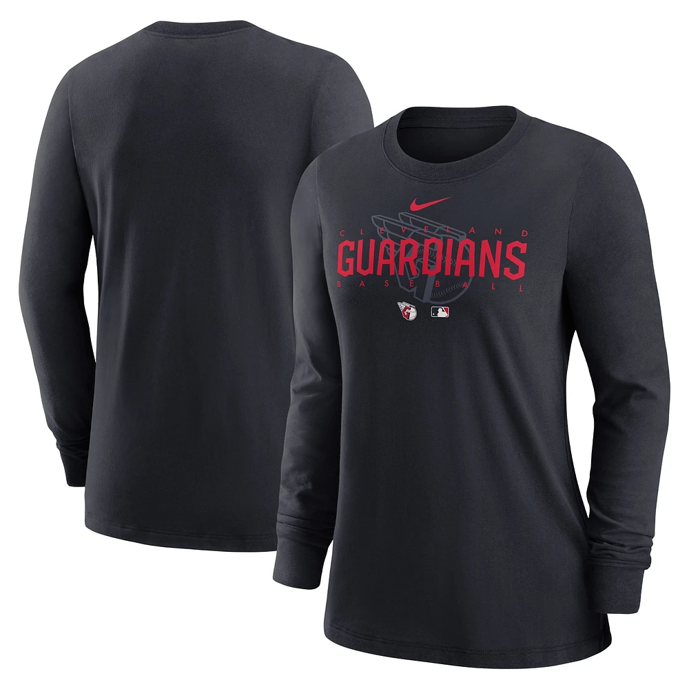 T-shirt à manches longues Nike Cleveland Guardians Authentic Collection Legend Performance pour femme - Bleu marine