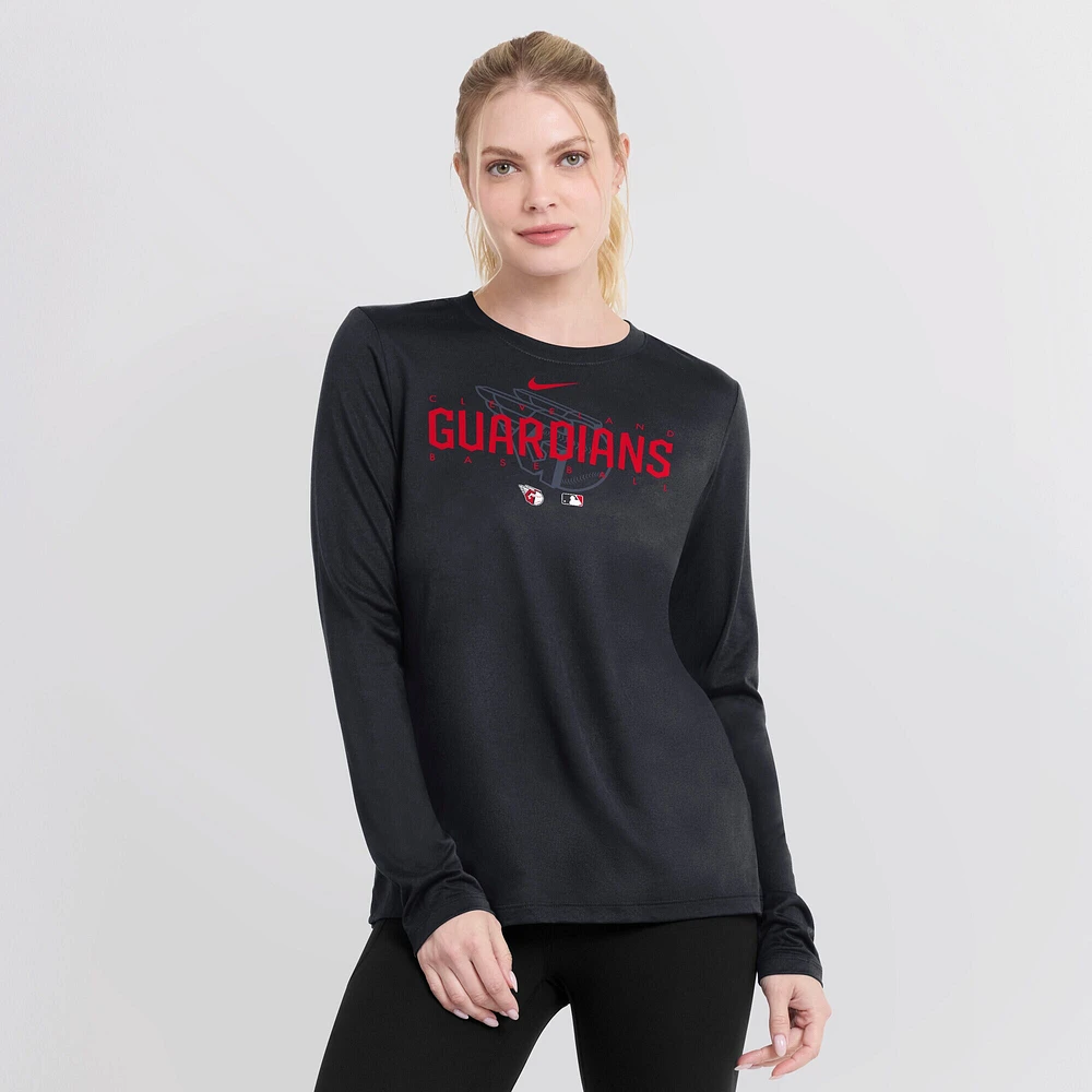 Women's Nike Navy Cleveland Guardians Authentic Collection Legend Performance Long Sleeve T-Shirt