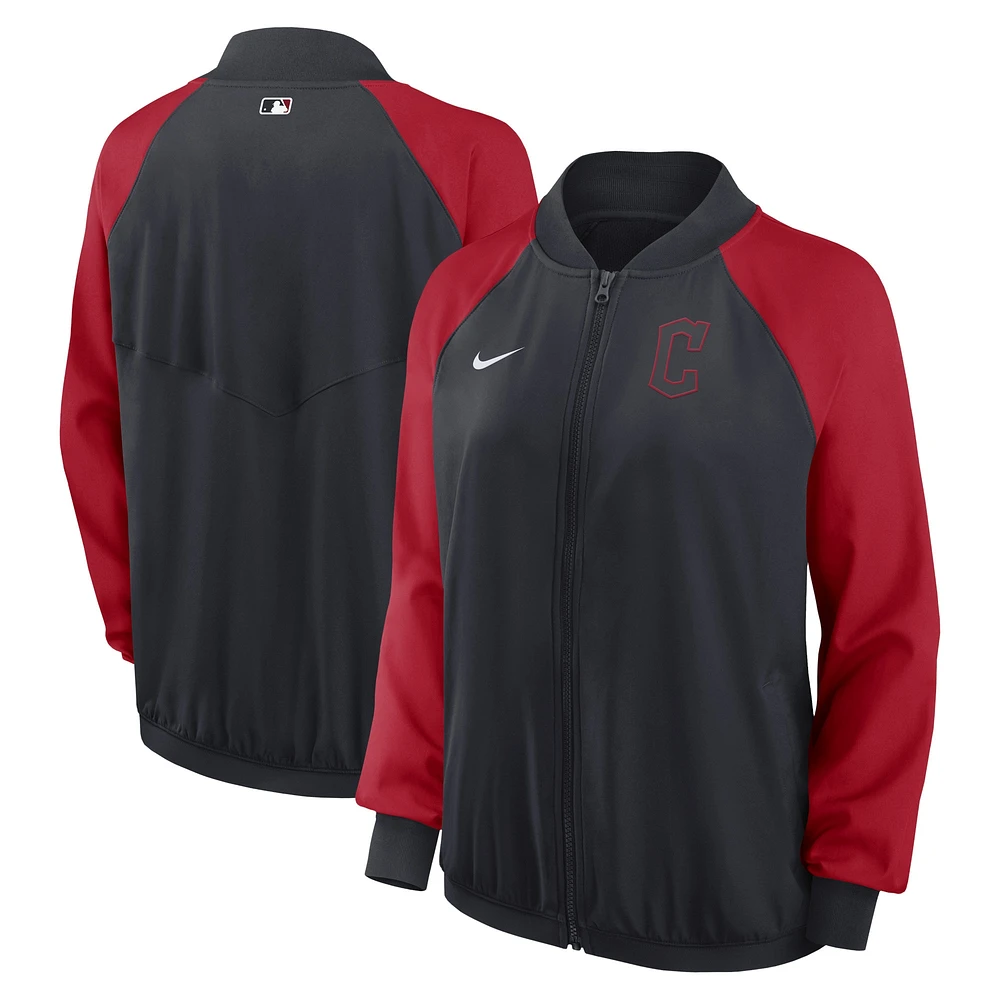 Women's Nike Navy Cleveland Guardians Authentic Collection Team Raglan Performance Full-Zip Jacket