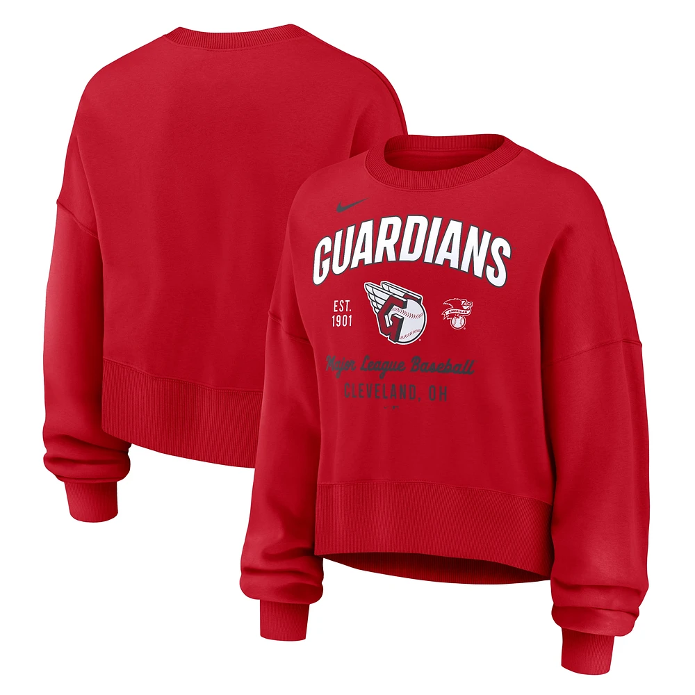 Women's Nike Red Cleveland Guardians Oversized High Hip Pullover Sweatshirt