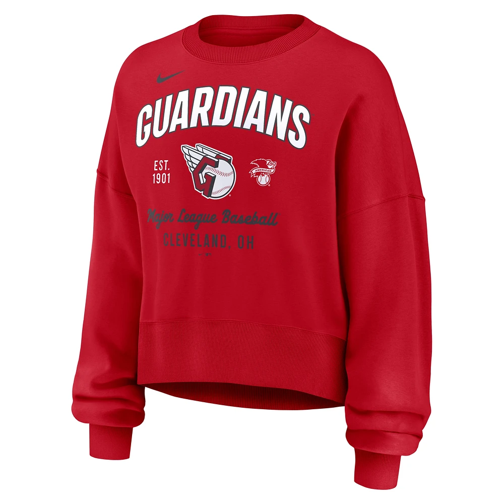 Women's Nike Red Cleveland Guardians Oversized High Hip Pullover Sweatshirt