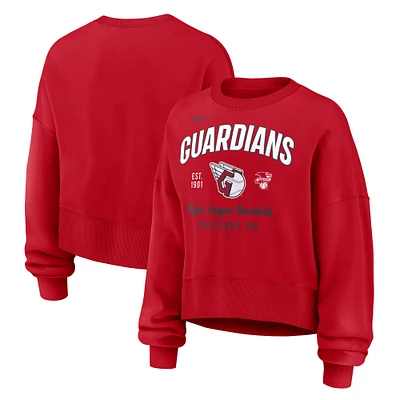 Women's Nike Red Cleveland Guardians Oversized High Hip Pullover Sweatshirt