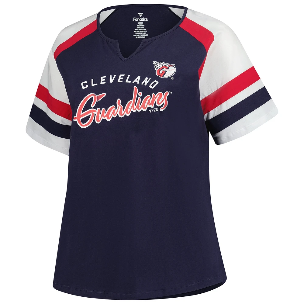 Women's Profile  Navy Cleveland Guardians Plus Sized Arched Notch Neck T-Shirt