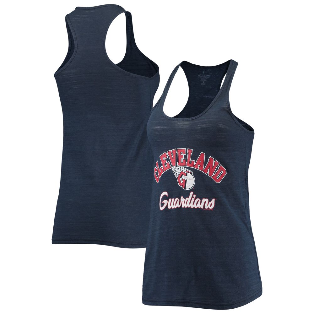 Women's Soft as a Grape Navy Cleveland Guardians Multicount Racerback Slub Scoop Neck Tri-Blend Tank Top