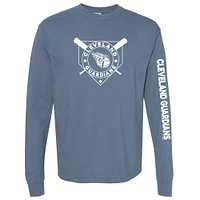 T-shirt à manches longues teinté pigmenté bleu marine Cleveland Guardians pour femme, doux comme un raisin