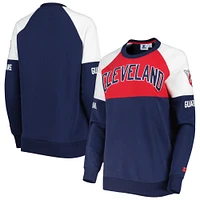 Women's Starter Navy/Red Cleveland Guardians Baseline Raglan Pullover Sweatshirt