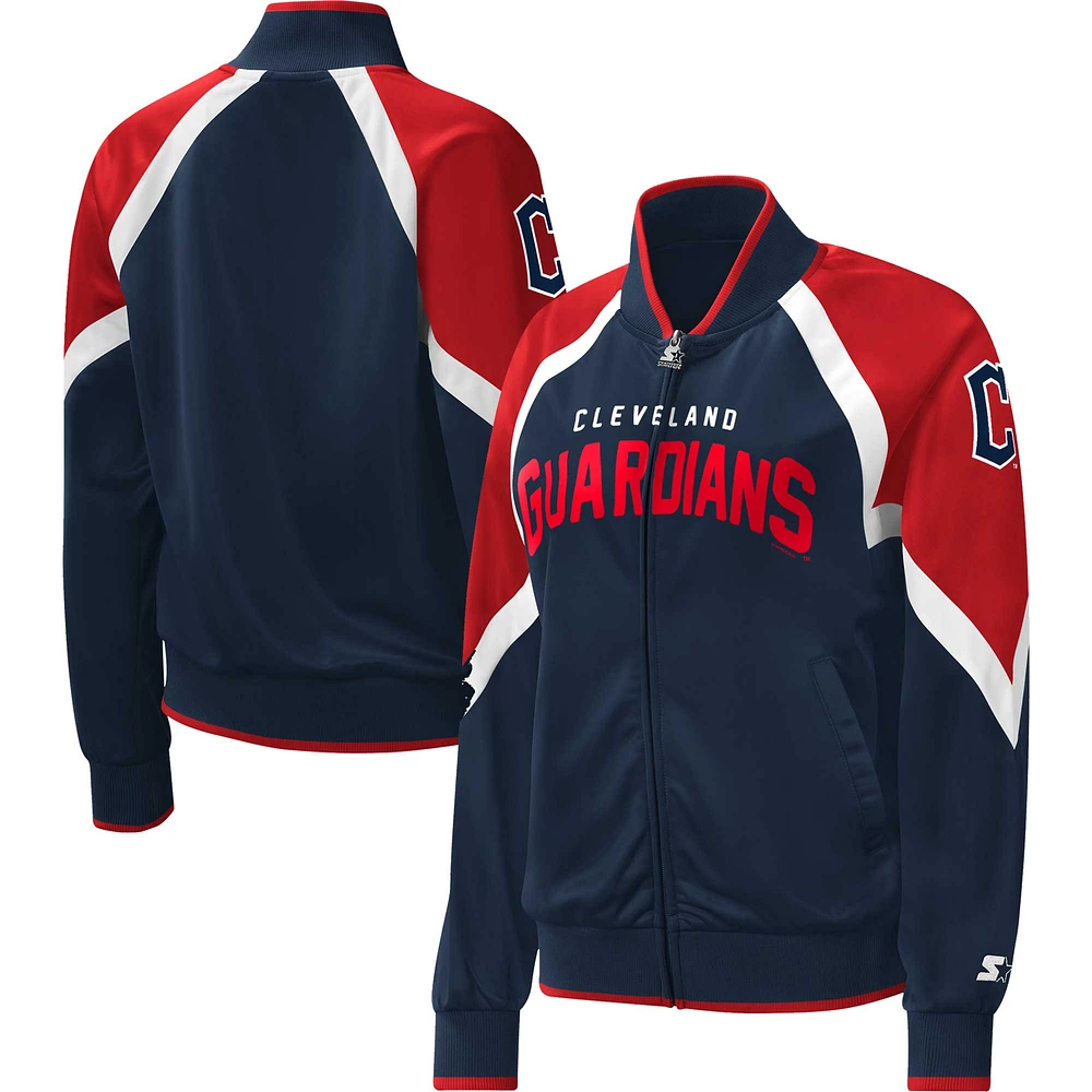 Veste de survêtement Starter Navy Cleveland Guardians Touchdown Raglan pour femme