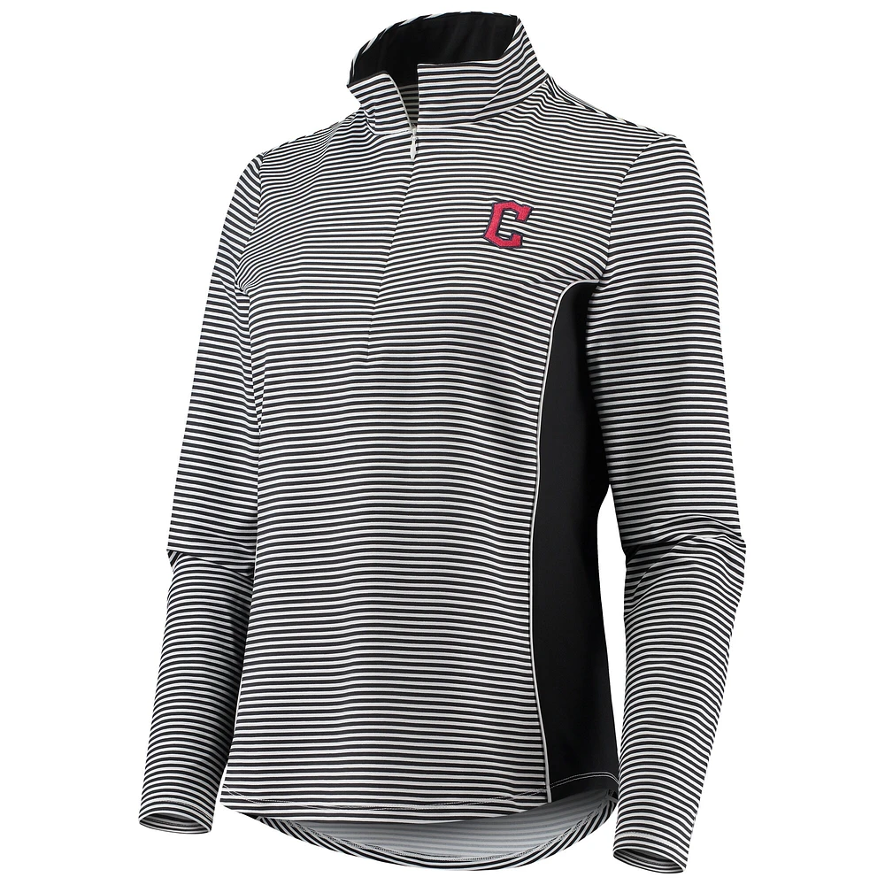 Women's Tommy Bahama Black Cleveland Guardians Aubrey Stripe Block IslandZone Half-Zip Jacket